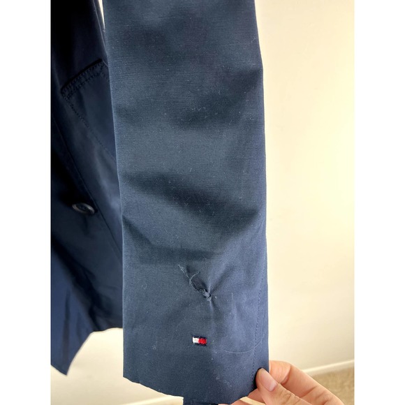 Tommy Hilfiger Navy raincoat w belt/hood SZ M - Picture 5 of 10